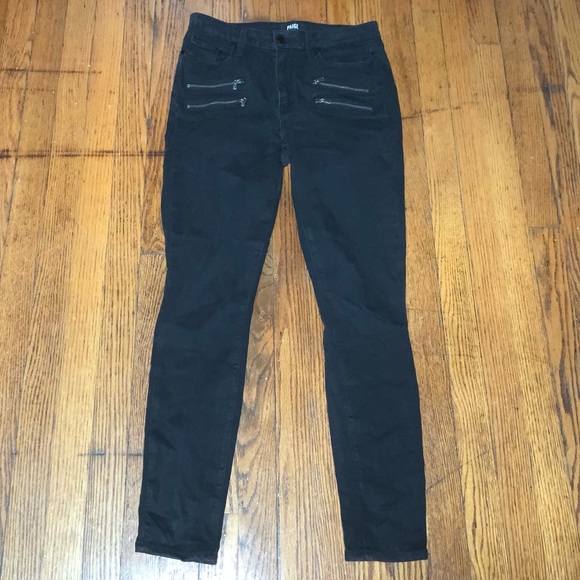 PAIGE High Rise Edgemont Skinny Jeans Zipper Details Black Made in USA Size 30 - Picture 2 of 8